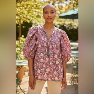 Floral Pink Blouse with Tassels